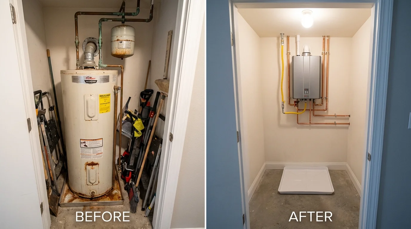 Tank water heater versus wall-mounted tankless unit comparison for Buckner, MO homeowners