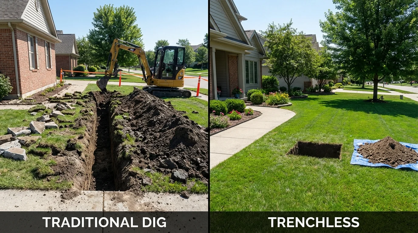 Trenchless sewer repair with minimal yard damage versus traditional excavation in Buckner, MO